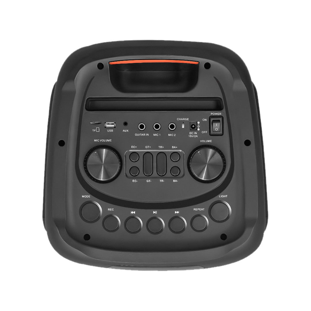 Evvoli Portable Party Speaker with Two Wireless Mic with Built-In Lights And Splashproof Design