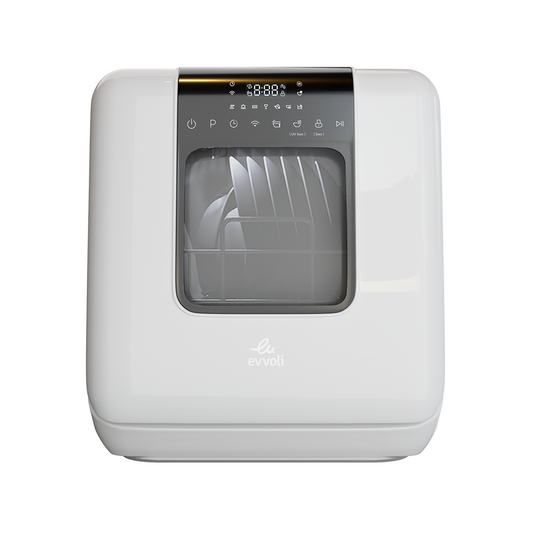 Evvoli Mini Table-top Portable Dishwasher with 3 Place Settings and 7 Wash Programs | 860W | 6L