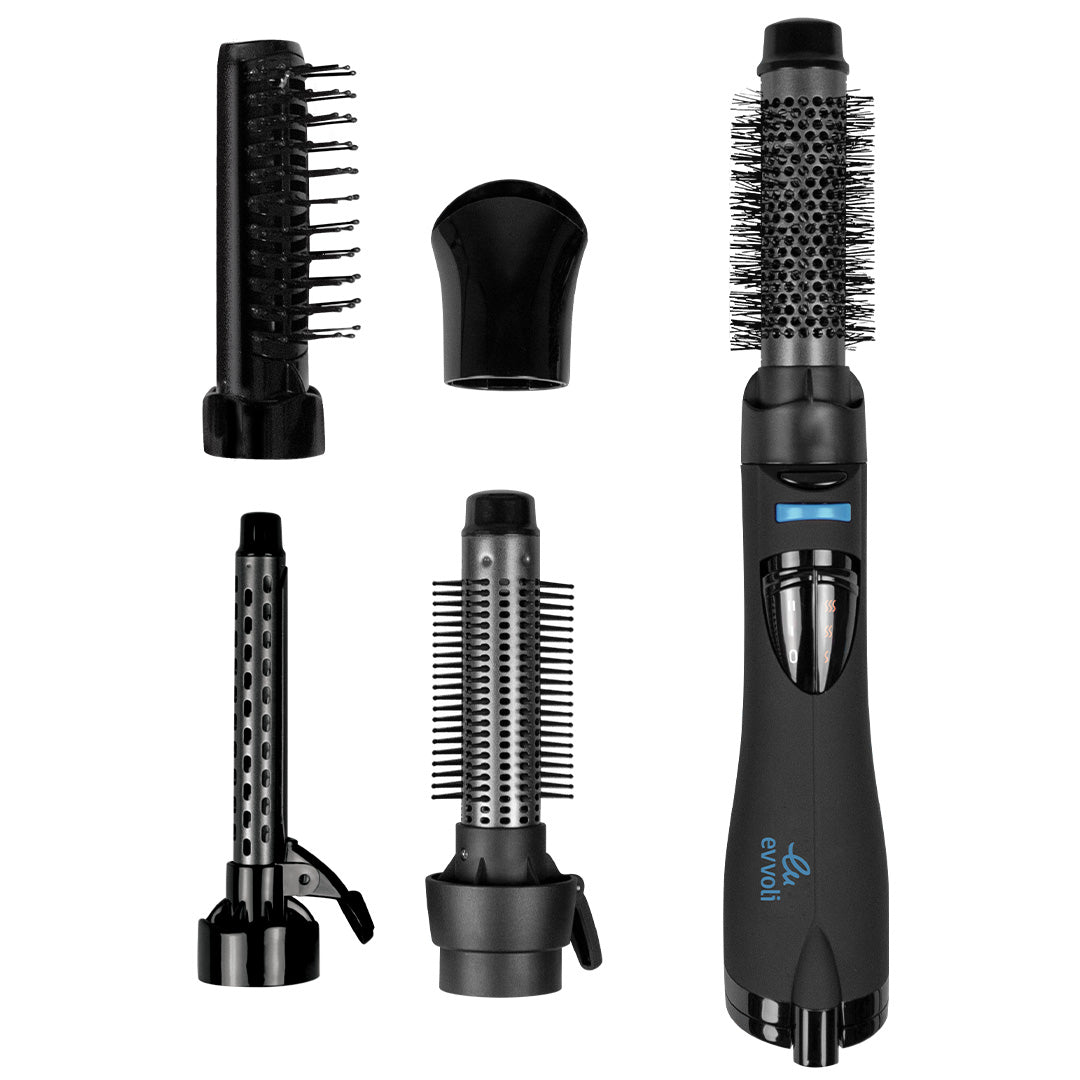 Evvoli Multiple Hair Straightener Curler Brush 6 In 1 Cool Shot 3 Heat Settings Ions Jet 1200W Black EVHC AS1200B