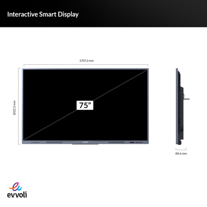 Evvoli 4K UHD 75 Inches Interactive Smart Display with Stand, LED Android13, 40 Points, 10M Laser Distance