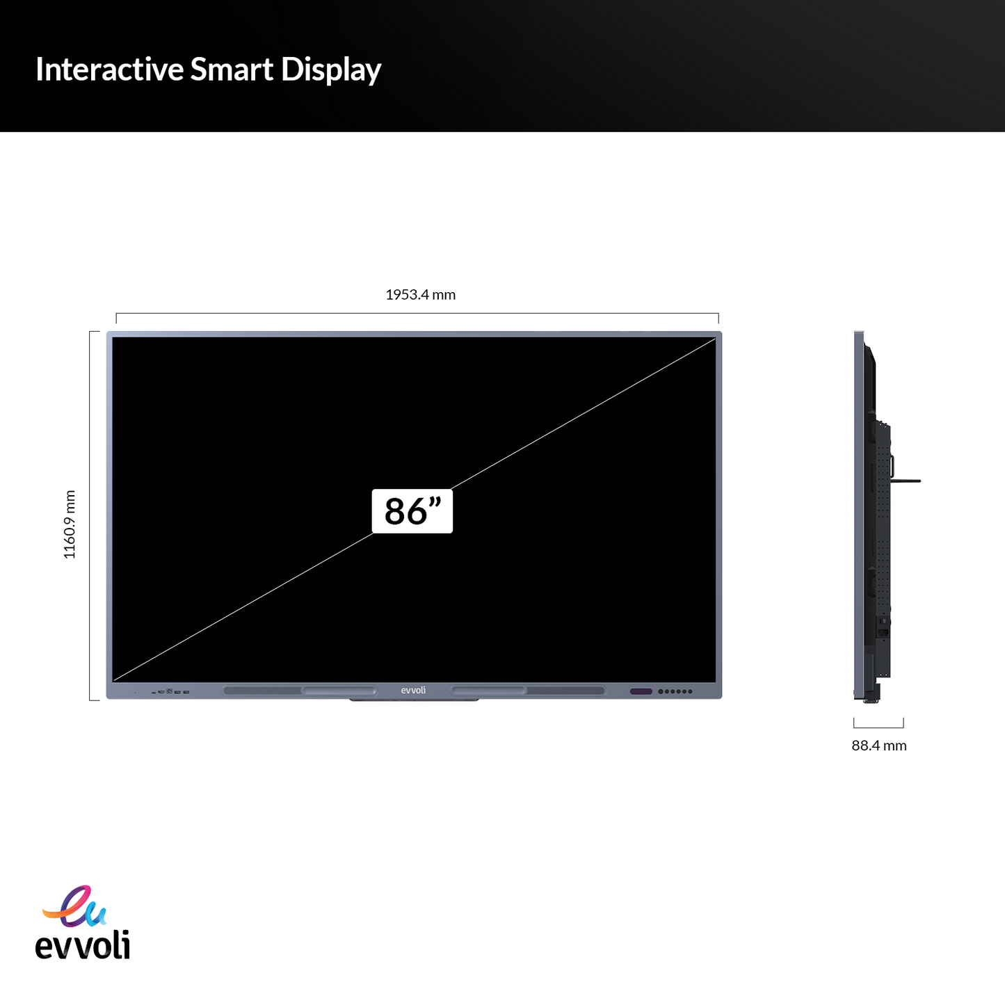 Evvoli 4K UHD 86 Inches Interactive Smart Display with Stand, LED Android13, 40 Points, 10M Laser Distance