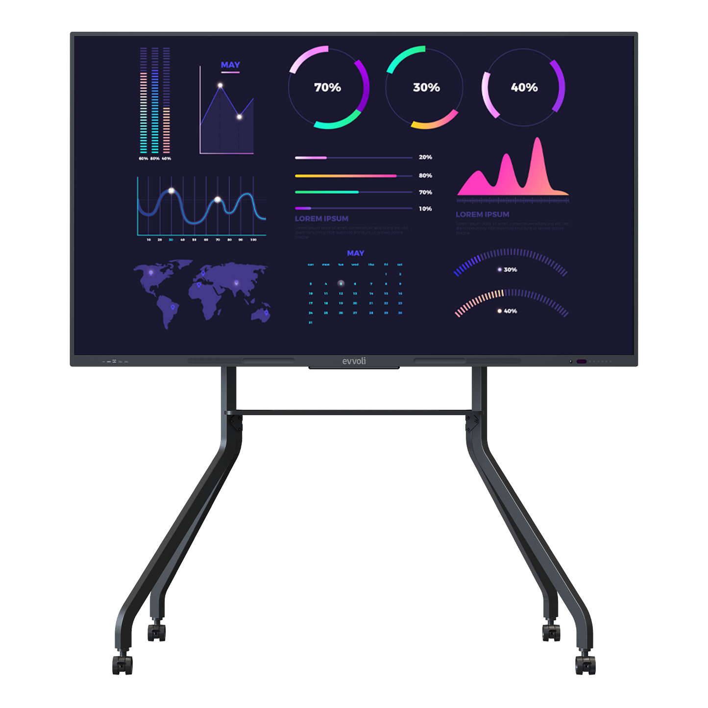 Evvoli 4K UHD 75 Inches Interactive Smart Display with Stand, LED Android13, 40 Points, 10M Laser Distance