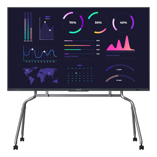 شاشة تلفاز إيڤولي  الذكية التفاعلية بدقة 4K UHD بحجم 98 بوصة مع ستاند LED، نظام Android 13، دعم 40 نقطة لمس، مدى ليزر يصل إلى 10 أمتار  